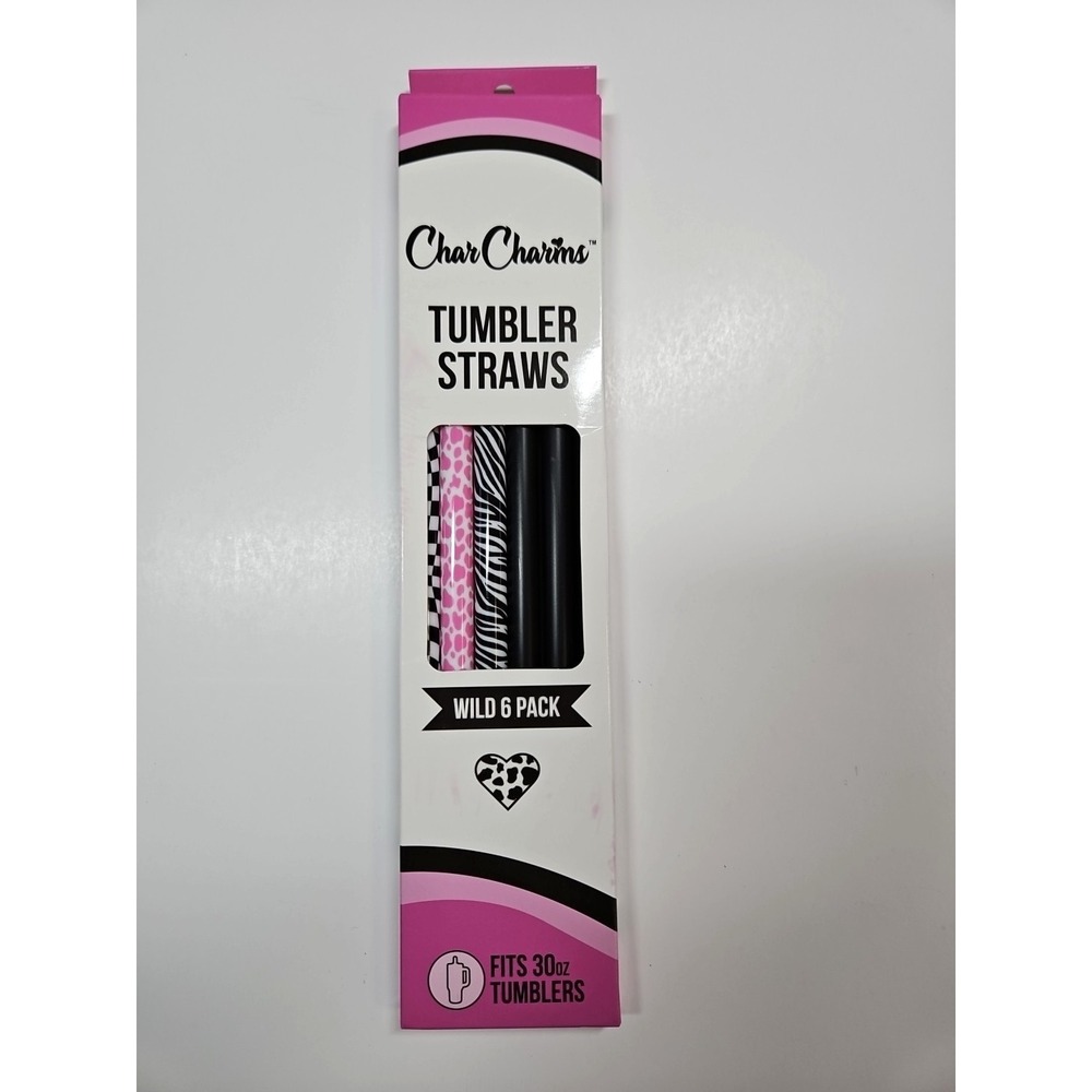 CharCharms Wild Pack 6 Pack Reusable Tumbler Straws Fits 30 oz
